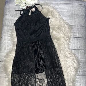 Band of Gypsies | Zoe & Rose Black Velvet Romper Keyhole Lace Overlay sz M Boho